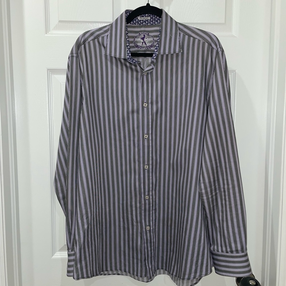 BUGATCHI SHIRT Purple Striped Mens button down SZ M​​​​​​​​​​​​​​​